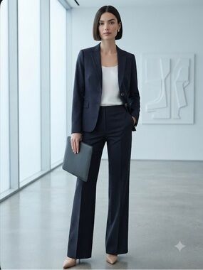 J.Crew Women's Suit Set Navy Blue Pinstripe Wool Blazer (Sz 8) & Pants (Sz 2)